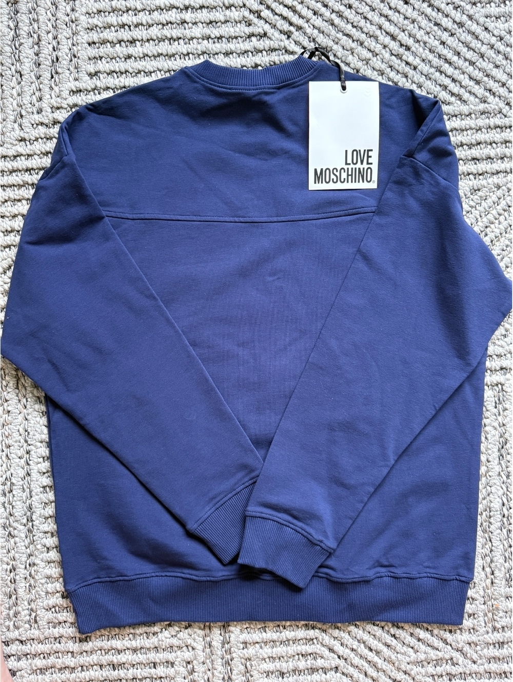 New LOVE MOSCHINO $365 Dark Blue Heather AircraftPrint FleeceSweatshirt Turkey M - Picture 6 of 6